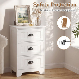 3-Drawer End Storage Wood Side Nightstand-White view 7