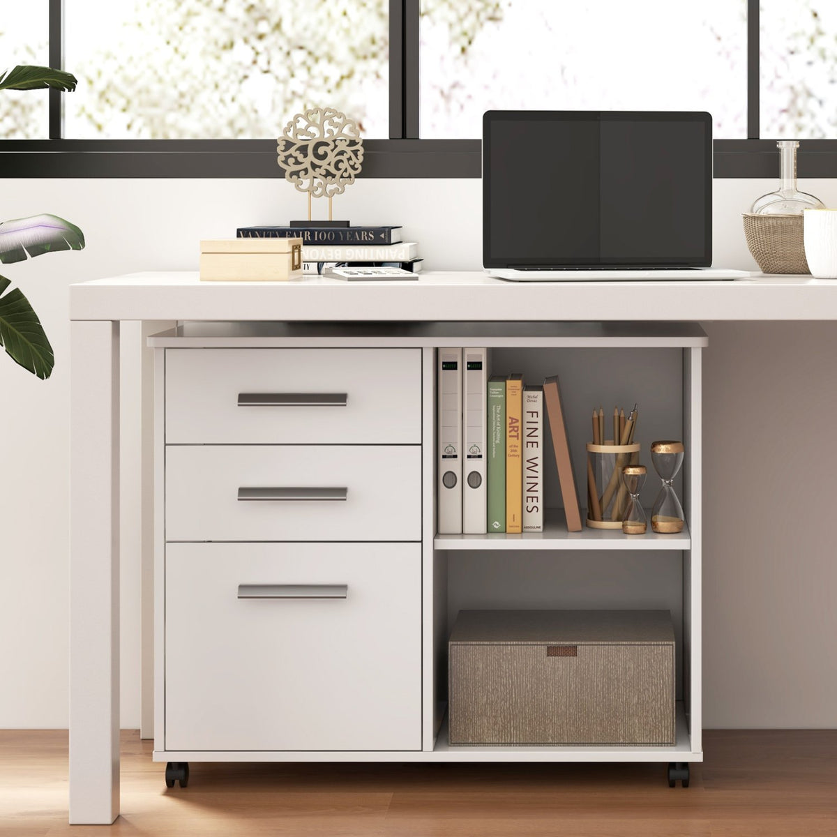 3-Drawer Mobile Lateral File Cabinet Printer Stand-White view 2