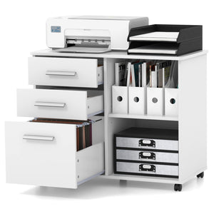 3-Drawer Mobile Lateral File Cabinet Printer Stand-White view 4