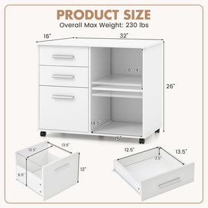 3-Drawer Mobile Lateral File Cabinet Printer Stand-White view 5