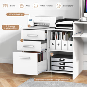 3-Drawer Mobile Lateral File Cabinet Printer Stand-White view 7