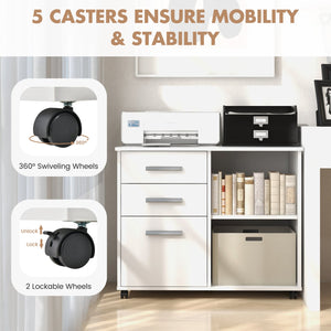 3-Drawer Mobile Lateral File Cabinet Printer Stand-White view 8