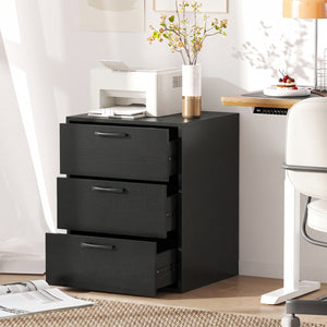 3 Drawer Nightstand with Wood Grain Finish and Storage for Living Room Bedroom Study-Black view 9