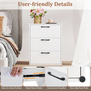 3 Drawer Nightstand with Wood Grain Finish and Storage for Living Room Bedroom Study-White view 8