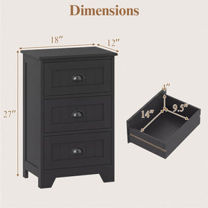 3 Drawers End Storage Wood Side Nightstand-Black view 5
