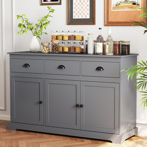 3 Drawers Sideboard Buffet Storage with Adjustable Shelves-Gray view 2