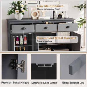 3 Drawers Sideboard Buffet Storage with Adjustable Shelves-Gray view 7