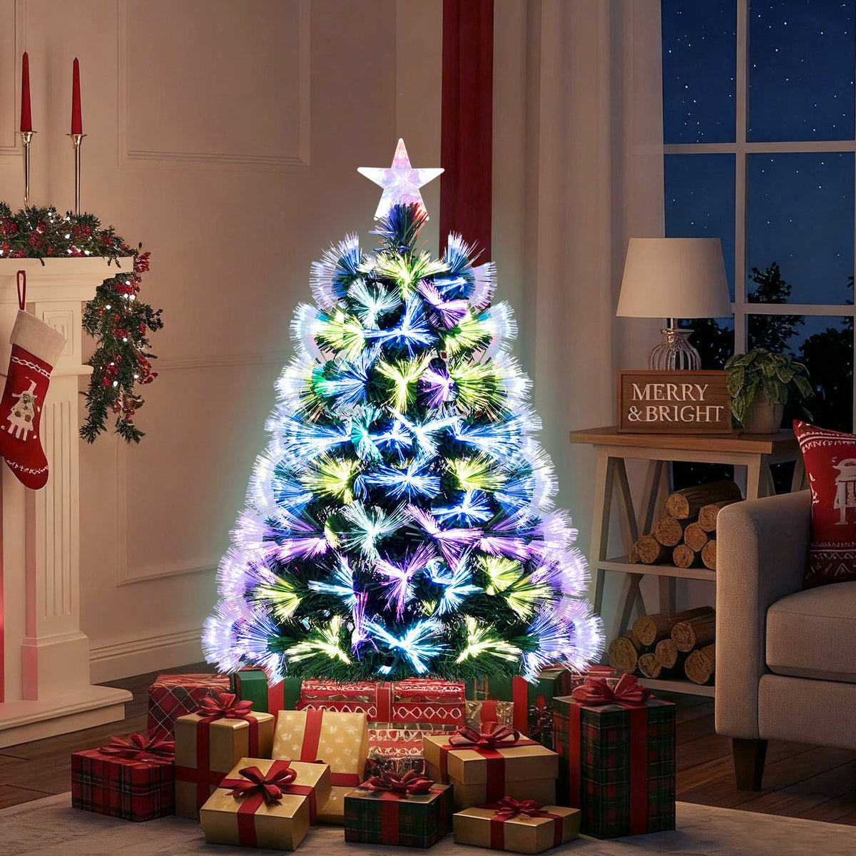3 Feet Fiber Optic Christmas Tree with Branch Tips and Topper Star view 2