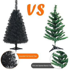 3 Feet Unlit Artificial Christmas Halloween Mini Tree with Plastic Stand-Black view 5