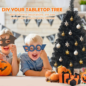 3 Feet Unlit Artificial Christmas Halloween Mini Tree with Plastic Stand-Black view 8