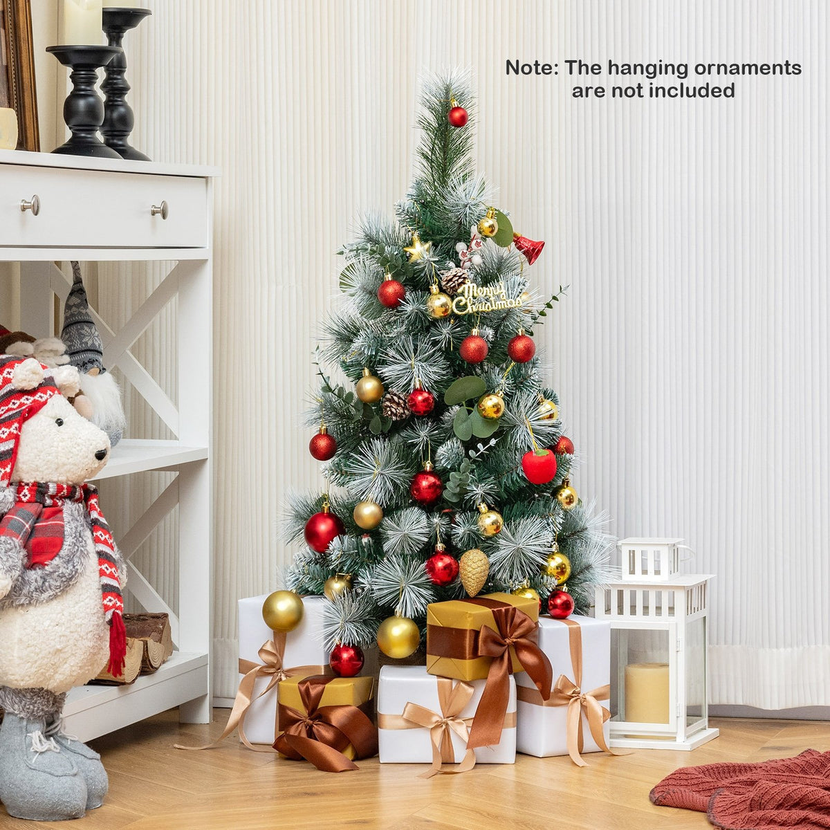 3 FT Pre-Lit Artificial Mini Christmas Tree with 98 Flocked PVC and Pine Needles view 2