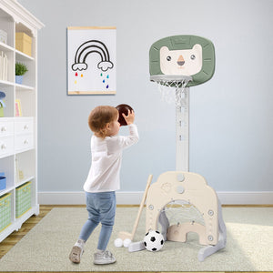 3-in-1 Adjustable Kids Basketball Hoop Sports Set-Green view 2