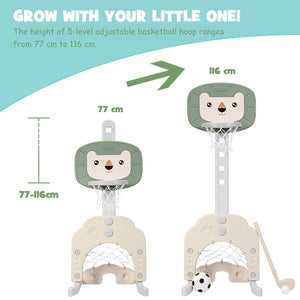 3-in-1 Adjustable Kids Basketball Hoop Sports Set-Green view 9