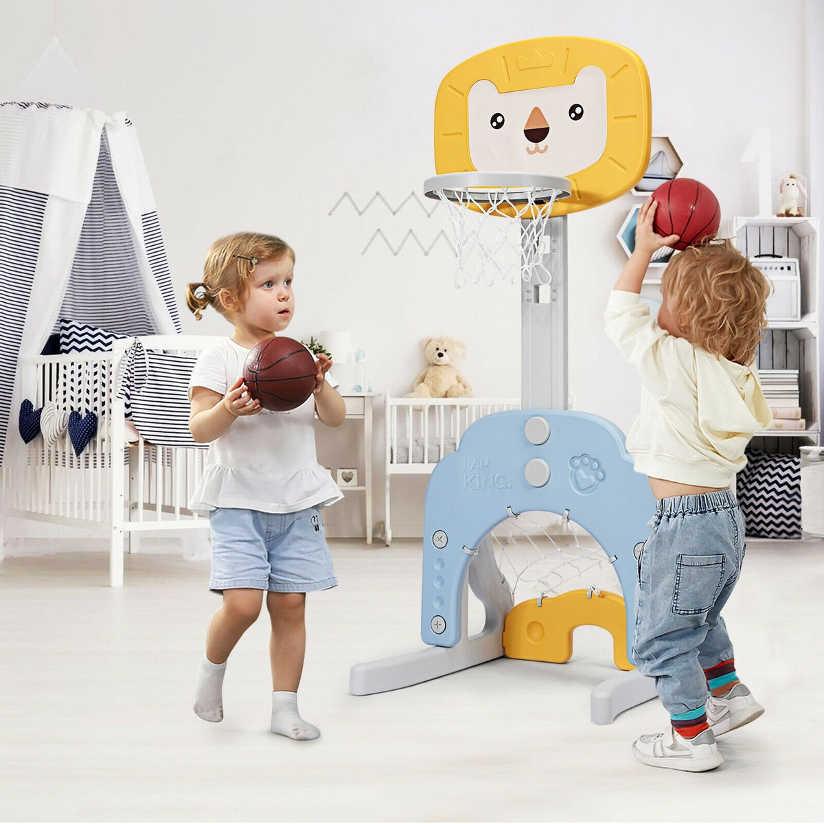 3-in-1 Adjustable Kids Basketball Hoop Sports Set-Yellow view 2