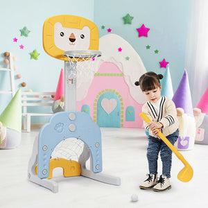 3-in-1 Adjustable Kids Basketball Hoop Sports Set-Yellow view 6