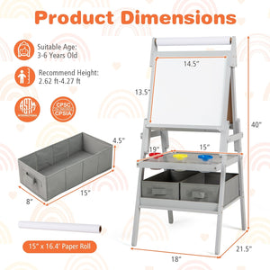 3-in-1 Art Easel for Kids with Magnetic Chalkboard and Whiteboard-Gray view 4