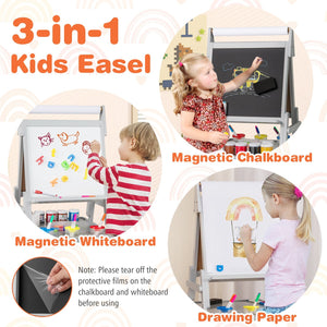 3-in-1 Art Easel for Kids with Magnetic Chalkboard and Whiteboard-Gray view 5