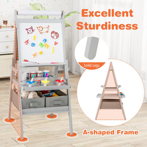 3-in-1 Art Easel for Kids with Magnetic Chalkboard and Whiteboard-Gray view 7