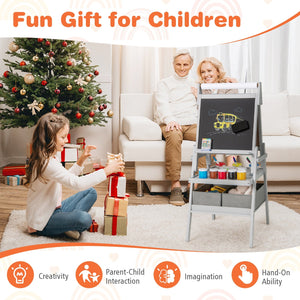 3-in-1 Art Easel for Kids with Magnetic Chalkboard and Whiteboard-Gray view 9