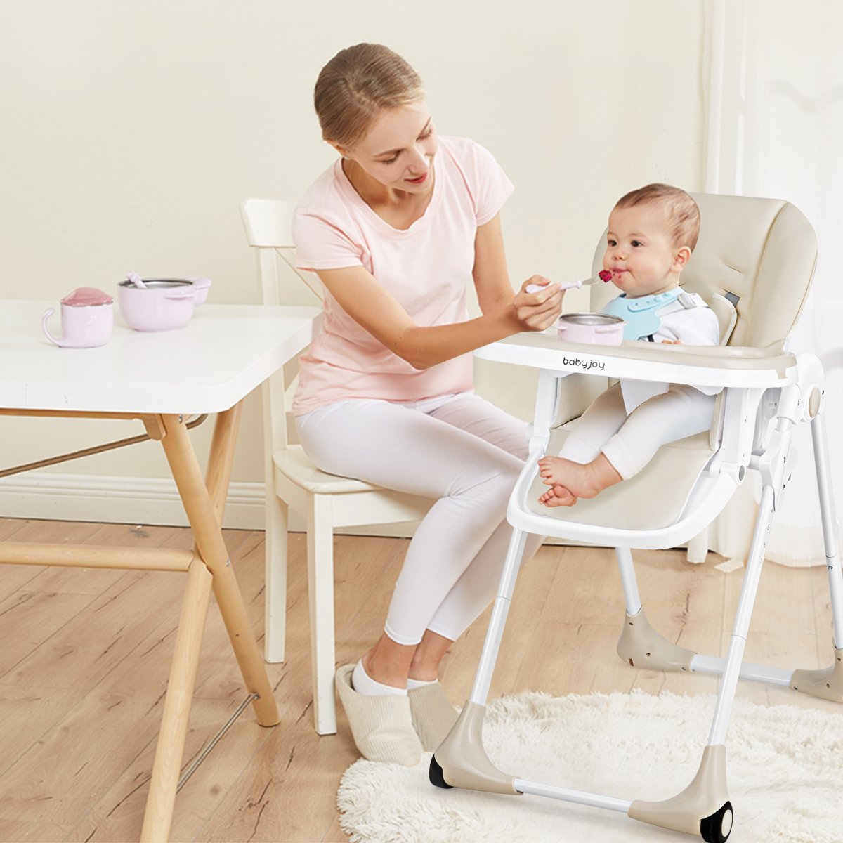 3-In-1 Convertible Baby High Chair for Toddlers-Beige view 2