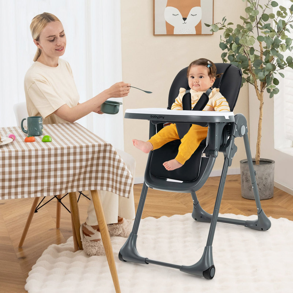 3-In-1 Convertible Baby High Chair for Toddlers-Black view 2