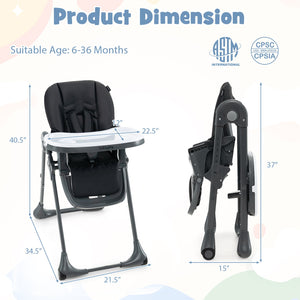 3-In-1 Convertible Baby High Chair for Toddlers-Black view 4