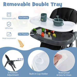 3-In-1 Convertible Baby High Chair for Toddlers-Black view 8