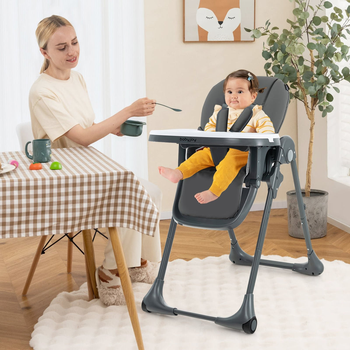 3-In-1 Convertible Baby High Chair with 7 Heights and Double Food Tray-Dark Gray view 2