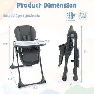 3-In-1 Convertible Baby High Chair with 7 Heights and Double Food Tray-Dark Gray view 4