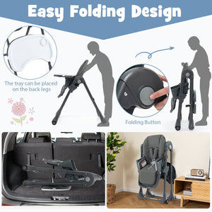 3-In-1 Convertible Baby High Chair with 7 Heights and Double Food Tray-Dark Gray view 6