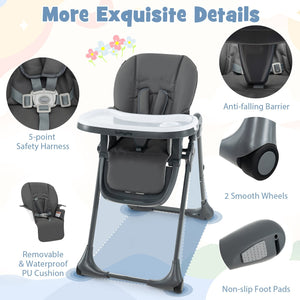 3-In-1 Convertible Baby High Chair with 7 Heights and Double Food Tray-Dark Gray view 8