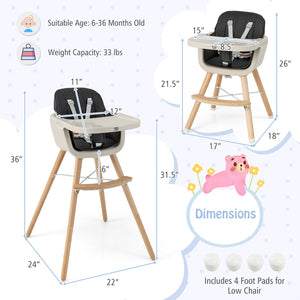 3-in-1 Convertible Wooden High Chair with Cushion-Black view 5