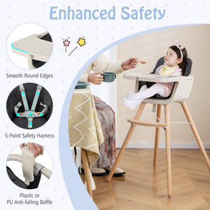 3-in-1 Convertible Wooden High Chair with Cushion-Black view 8