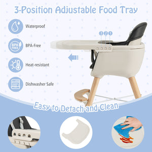 3-in-1 Convertible Wooden High Chair with Cushion-Black view 9