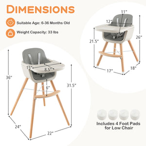 3-in-1 Convertible Wooden High Chair with Cushion-Gray view 5