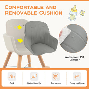 3-in-1 Convertible Wooden High Chair with Cushion-Gray view 6