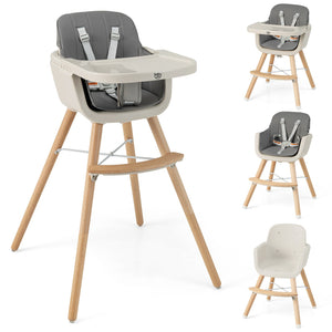 3-in-1 Convertible Wooden High Chair with Cushion-Light Gray view 4