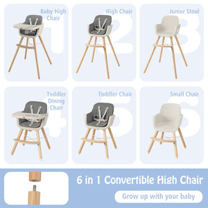 3-in-1 Convertible Wooden High Chair with Cushion-Light Gray view 6