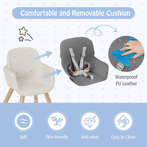 3-in-1 Convertible Wooden High Chair with Cushion-Light Gray view 7