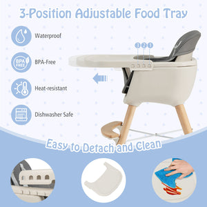 3-in-1 Convertible Wooden High Chair with Cushion-Light Gray view 9