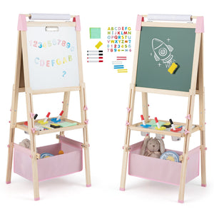 3-in-1 Double-Sided Adjustable Kid Easel for 3-8 Years Old Toddlers-Pink