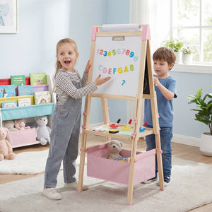 3-in-1 Double-Sided Adjustable Kid Easel for 3-8 Years Old Toddlers-Pink view 3