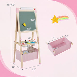 3-in-1 Double-Sided Adjustable Kid Easel for 3-8 Years Old Toddlers-Pink view 4