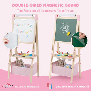 3-in-1 Double-Sided Adjustable Kid Easel for 3-8 Years Old Toddlers-Pink view 6