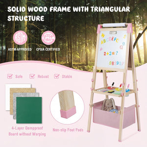 3-in-1 Double-Sided Adjustable Kid Easel for 3-8 Years Old Toddlers-Pink view 9
