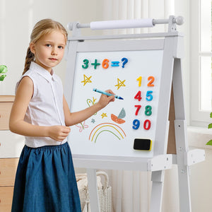 3-in-1 Double-sided Art Easel with Chalkboard and Magnetic Whiteboard-Gray view 3