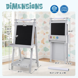 3-in-1 Double-sided Art Easel with Chalkboard and Magnetic Whiteboard-Gray view 5