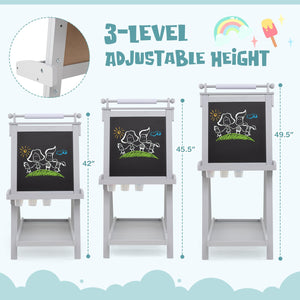 3-in-1 Double-sided Art Easel with Chalkboard and Magnetic Whiteboard-Gray view 6