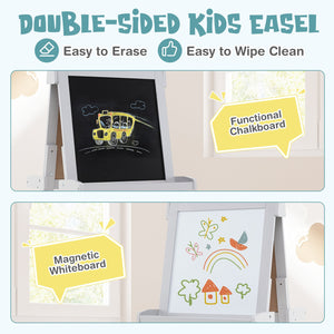 3-in-1 Double-sided Art Easel with Chalkboard and Magnetic Whiteboard-Gray view 7