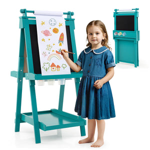 3-in-1 Double-sided Art Easel with Chalkboard and Magnetic Whiteboard-Green view 4
